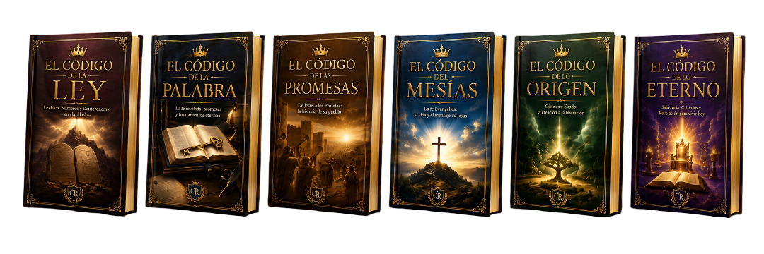 Los seis volúmenes principales de El Código del Reino, desde Génesis hasta Apocalipsis